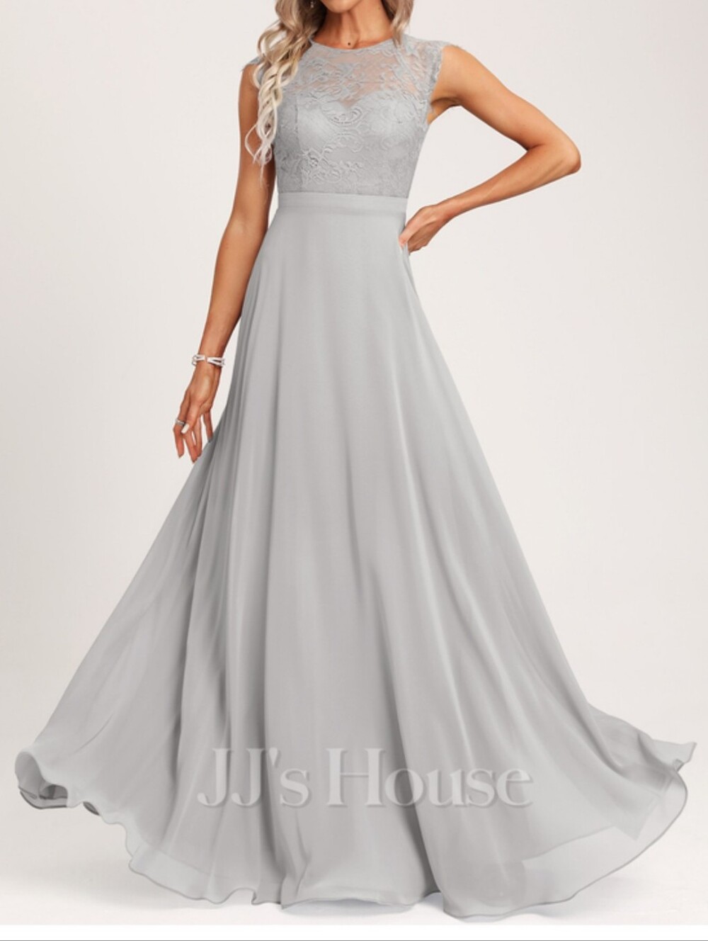 JJs House Light Silver Lace Bodice A-Line Maxi Dress.Bridesmaid. MotherOT Bride